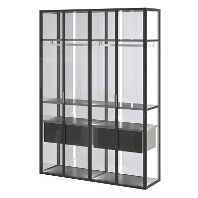 Modern Display Cabinet With Black Metal Frame Glass Shelves And Drawers 3d model