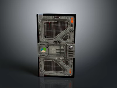 Industrial Metal Gate With Grille Panels Control Panel Orange Indicators And Gray Finish 3d model
