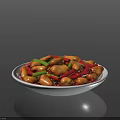 Stir Fried Mixed Vegetables With Peanuts Red Green Ingredients In White Plate