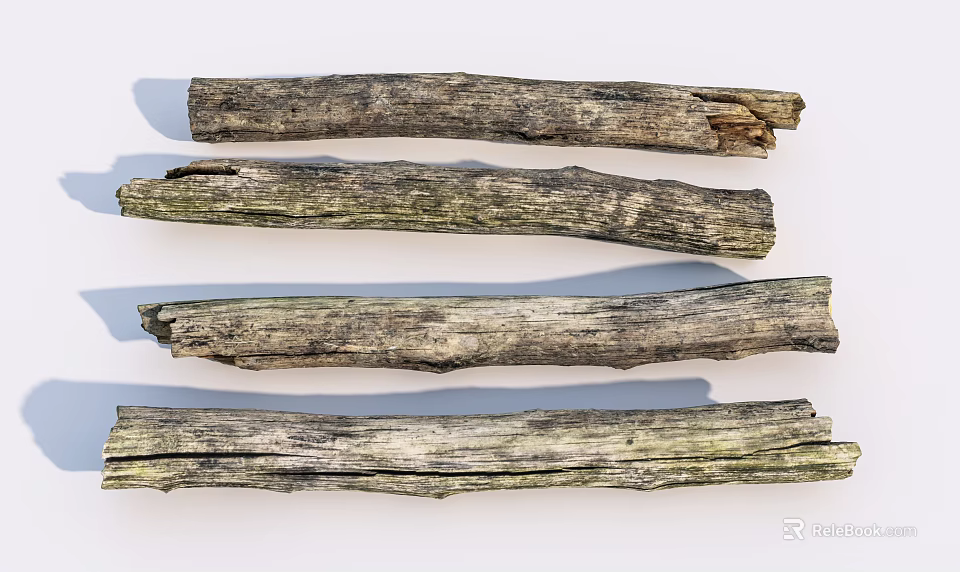 Rustic Stone and Natural Wood Logs with Weathered Surface Texture 3d model