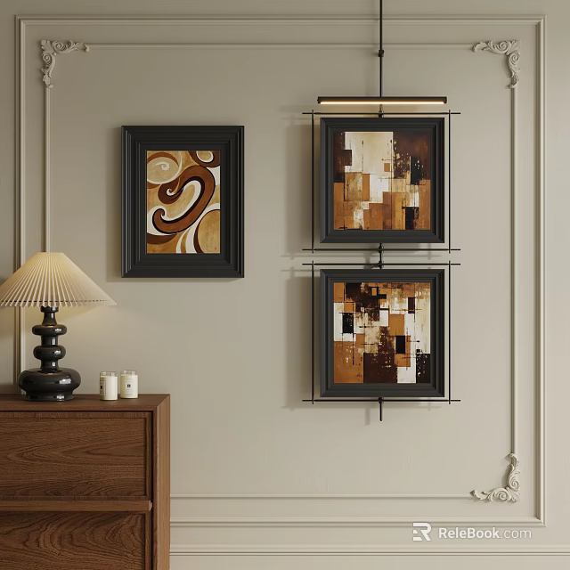 Framed Abstract Paintings With Geometric Patterns In Brown Beige Tones For Interior Wall Decor 3d model