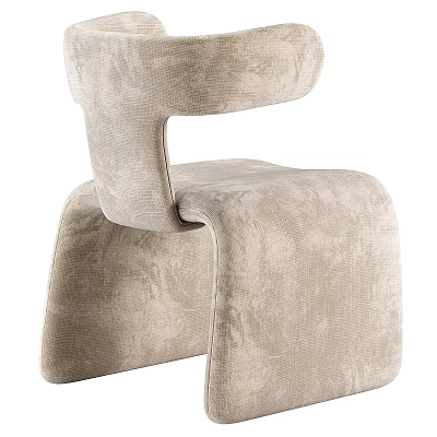 Beige Velvet Single Chair With Modern Unique Backrest And Curved Silhouette 3d model