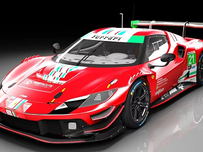Red Ferrari Racing Car with Aerodynamic Rear Wing Sporty Racing Livery and Performance Design 3d model