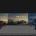 Modern Auto Show Booth Featuring Large Screen Display Cars Seats And Attendees