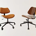 Modern Comfortable Office Chairs With Brown Leather Seat Diamond Backrest And Wooden Swivel Design