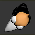 Cartoon Bird Character 3D Model With Black Body Orange Head White Beak And Big Eyes