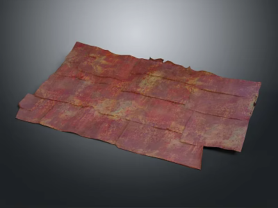 Vintage Textured Fabric With Red Yellow Pattern Laid Flat On Black Background 3d model