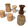 Natural Wooden Stump Shaped Stools With Rustic Design And Handcrafted Texture 3d model