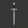 Ornate Medieval Sword With Black Hilt Blue Gemstone And Silver Decorations