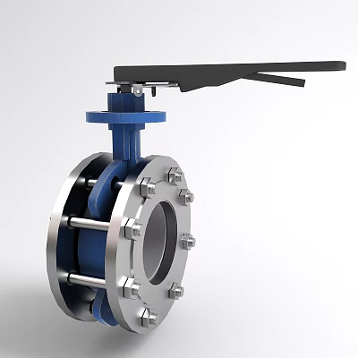 Industrial Butterfly Valve With Durable Metal Flanged Body And Manual Handle 3d model