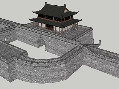 Ancient Chinese Architecture With City Wall And Multi Story Pavilion Traditional Roof 3d model