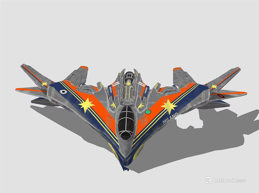 Futuristic Sci Fi Spaceship Fighter Jet With Aerodynamic Design And Yellow Star Emblems 3d model 