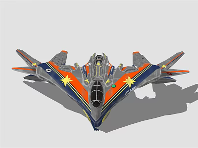 Futuristic Sci Fi Spaceship Fighter Jet With Aerodynamic Design And Yellow Star Emblems 3d model