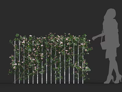 Vines Growing On White Picket Fence Decorated With Pink Flowers And Female Silhouette 3d model