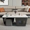 Modern Coffee Table With Marble Top And Decorative Items In Living Room With Sofas 3d model
