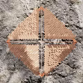 Triangular Landscape Pavilion With Orange Frame And Petal Shaped Hollow Out Design On Rocky Ground