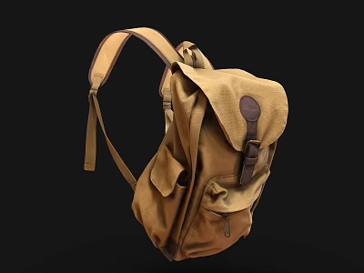 Brown Canvas Backpack With Leather Details Multiple Pockets And Practical Design 3d model