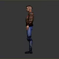 Man In Brown Leather Jacket Gray T-Shirt And Blue Jeans Standing Pose
