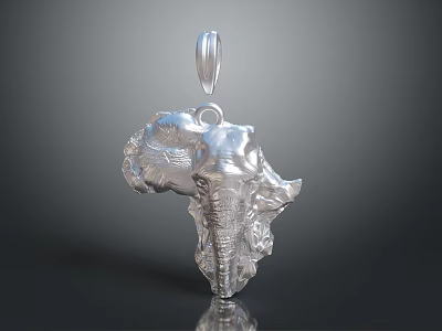 Silver African Elephant Head Sculpture Carving With Detailed Texture And Pendant Design 3d model
