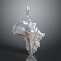 Silver African Elephant Head Sculpture Carving With Detailed Texture And Pendant Design