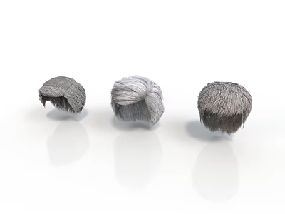 Three Short Hair Wig Models with Different Colors on White Background 3d model