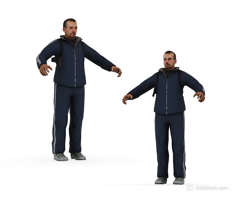 Man In Navy Blue Tracksuit With Backpack Standing In Different Poses 3d model 