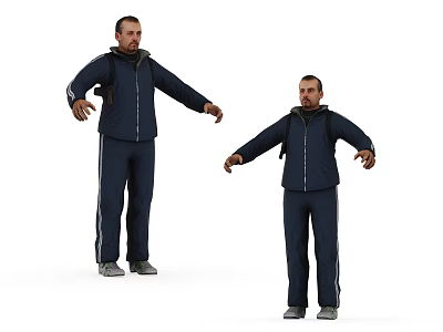 Man In Navy Blue Tracksuit With Backpack Standing In Different Poses 3d model