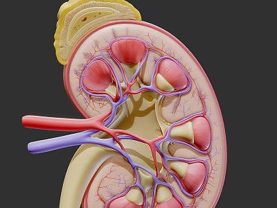 Woman's Kidney Anatomy Structure Showing Detailed Internal Organs And Vessels 3d model