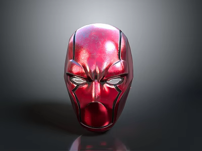 Red Metallic Superhero Character Mask With Shiny Surface And Glossy Finish 3d model
