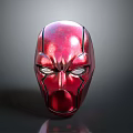 Red Metallic Superhero Character Mask With Shiny Surface And Glossy Finish