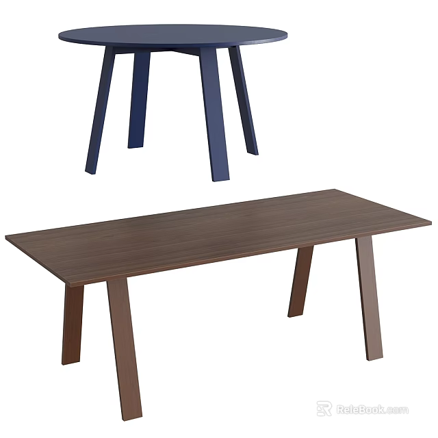 Simple Modern Dining Table With Walnut Wooden Top And Straight Leg Design 3d model