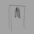 Gray Coat Hanging On Modern Metal Clothes Rack With Silver Frame 3d model