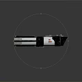 Futuristic Metallic Weapon With Silver Black Body Red Button Blue Details And Reflective Surface