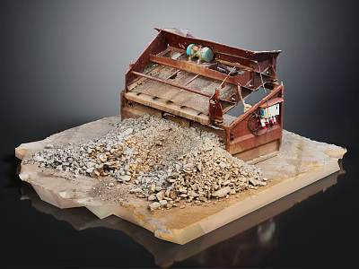 Stone Material Processing Machinery with Inclined Equipment and Crushed Stone Pile Setup 3d model