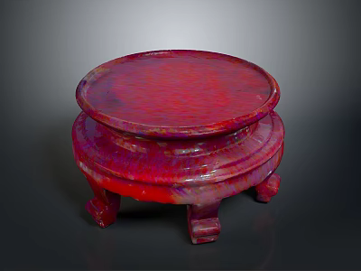 Elegant Red Round Pedestal Dining Table With Textured Surface And Carved Legs 3d model