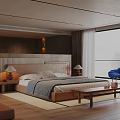 Modern Bedroom Interior Design With Upholstered Headboard Nightstands Table Lamps And Blue Armchair