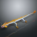 White and Orange Dragon Sculpture With Yellow Claws Manes And Slender Body On Dark Background