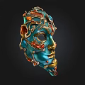 Ornate Decorative Mask With Blue Enamel Gold Accents And Intricate Colorful Gemstones