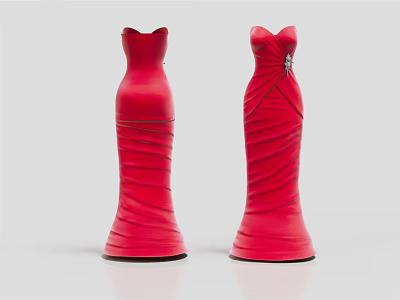 Elegant Red Evening Dresses On Two Mannequins With Decorative Accent And Sleek Design 3d model