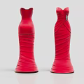 Elegant Red Evening Dresses On Two Mannequins With Decorative Accent And Sleek Design