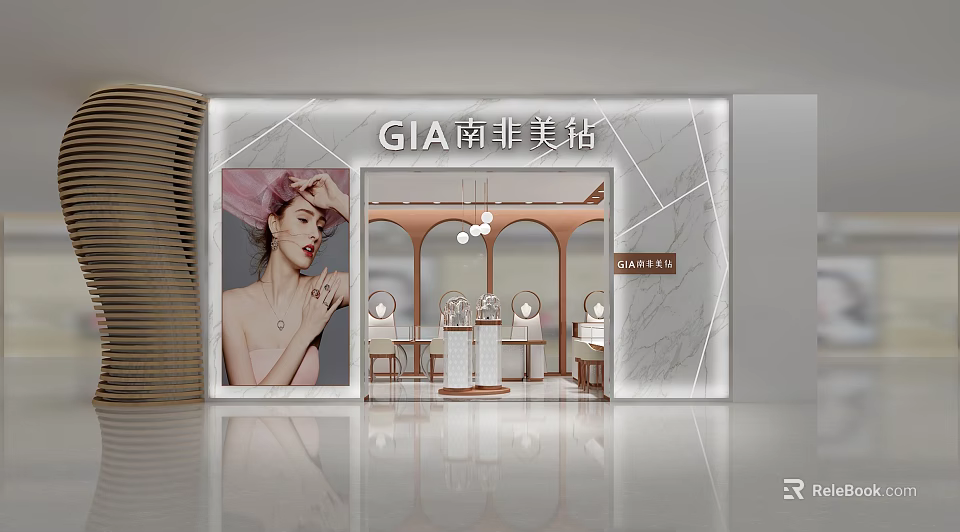 GIA South African Diamond Jewelry Store With Marble Facade And Elegant Display Lighting 3d model 