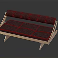 Comfortable modern multi person sofa with purple cushion and wooden frame