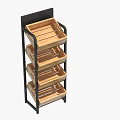 Multi Tier Wooden Basket Storage Shelf With Black Metal Frame for Home Retail