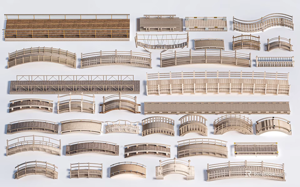 Variety of Railings Featuring Wooden Metal and Decorative Designs for Home and Garden 3d model 