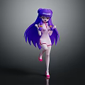 Anime Style Character Figure with Long Purple Hair and Pink Outfit Standing Pose