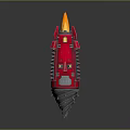 Red Mechanical Device Featuring Flame Shaped Top Yellow Detail Panels And Spiked Base 3d model