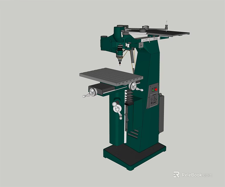 Green Vertical Milling Machine With Worktable Control Knobs And Stable Base 3d model