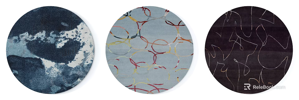 Modern Round Rug With Colorful Ring Patterns On Light Blue Background 3d model