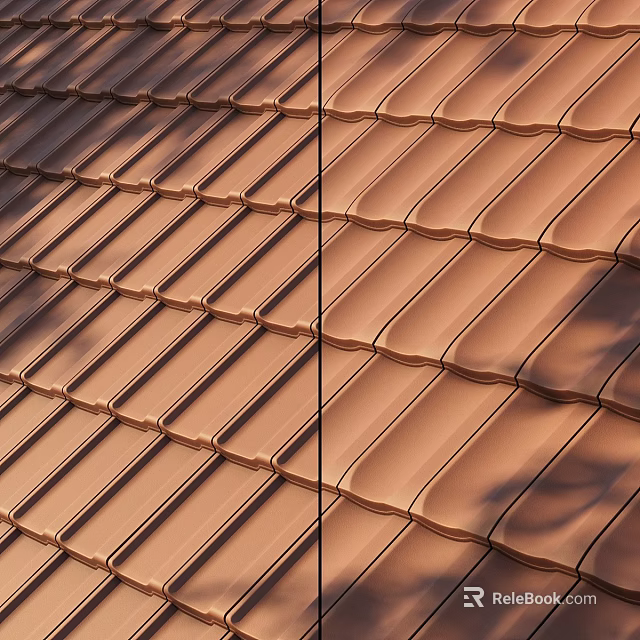 Brown Interlocking Roof Tiles With Curved Edges And Overlapping Design 3d model 