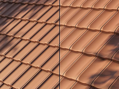 Brown Interlocking Roof Tiles With Curved Edges And Overlapping Design 3d model